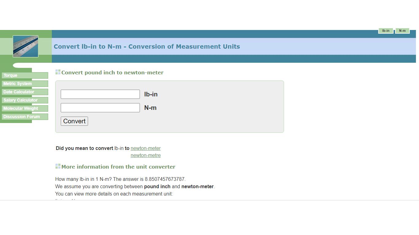 Convert lb-in to N-m - Conversion of Measurement Units